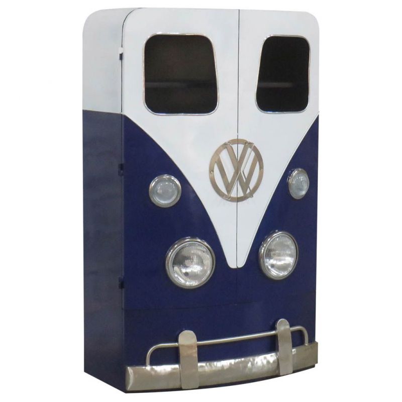 WOOD AND METAL VAN CABINET BLUE HANDMADE FINISH WITH LIGHT