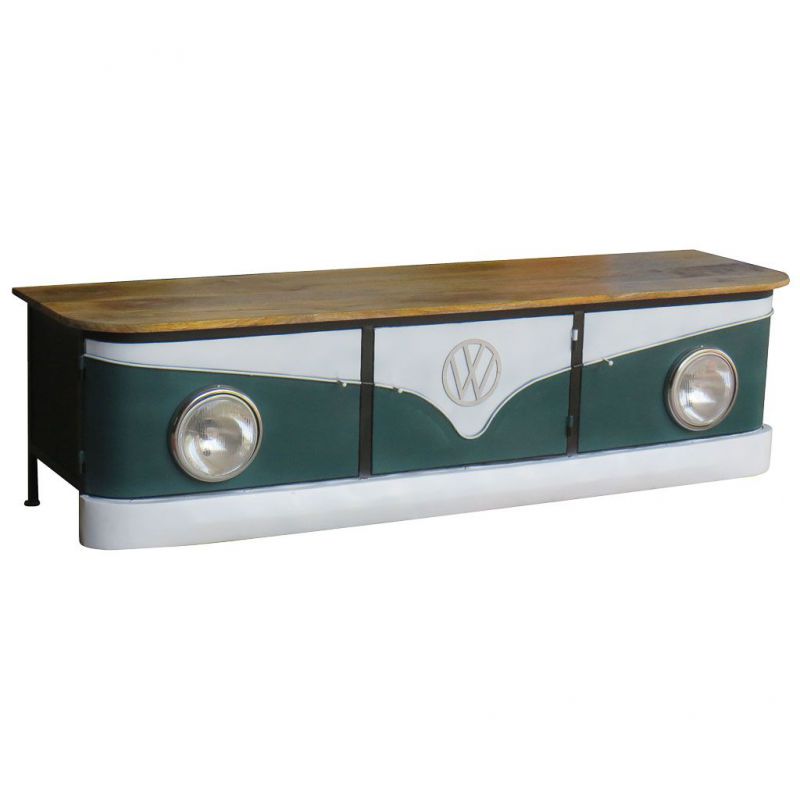 WOOD AND METAL VAN SIDEBOARD BLUE HANDMADE FINISH WITH LIGHT