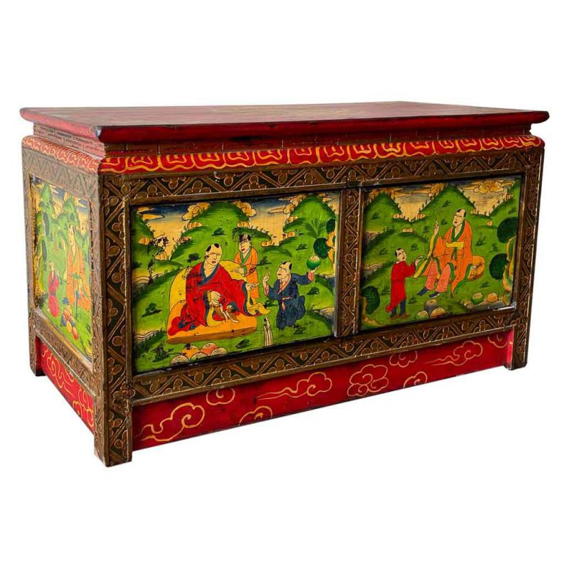 HAND PAINTED WOODEN LOW CABINET RED ARTISAN FINISH