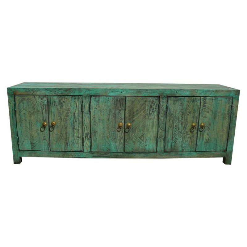 WOODEN SIDEBOARD WITH 6 DOORS, ARTISAN AGED GREEN FINISH