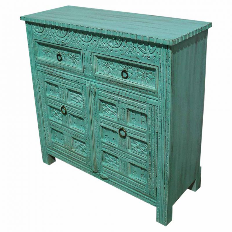 WOODEN SIDEBOARD WITH 2 DOORS AND 2 DRAWERS ARTISAN AGED BLUE FINISH