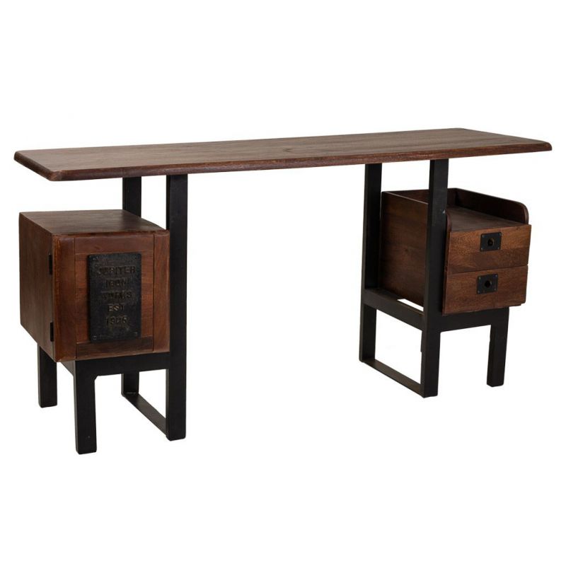 Mesa escritorio de madera y metal acabado artesanal