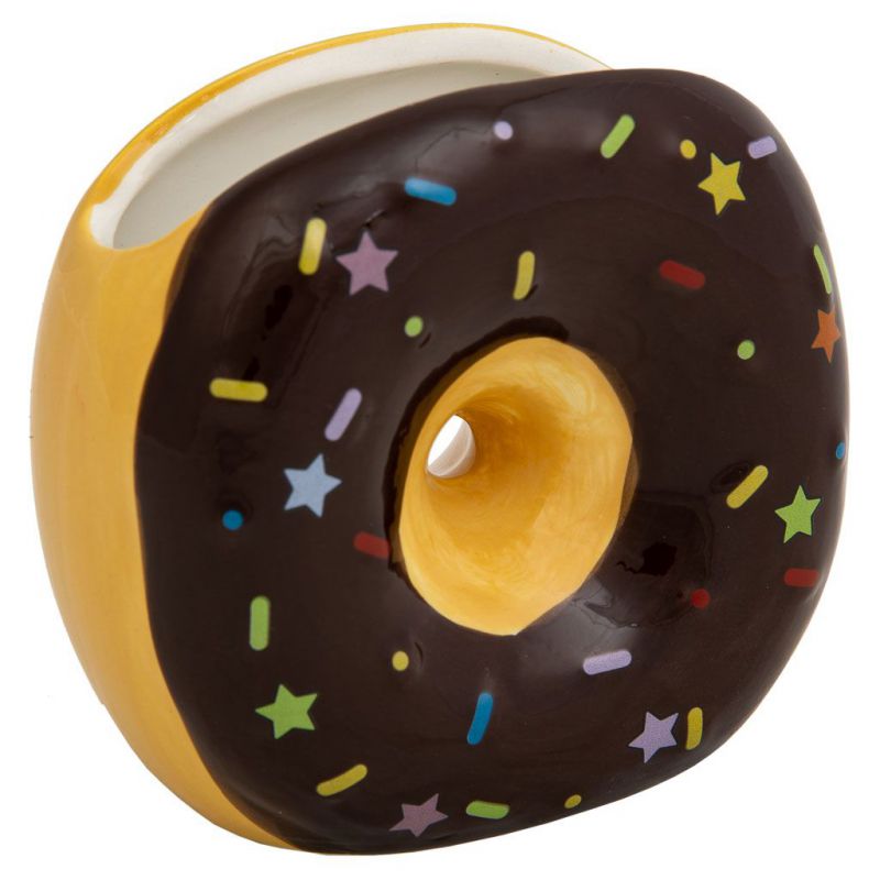 Porta lapices donut de ceramica marron