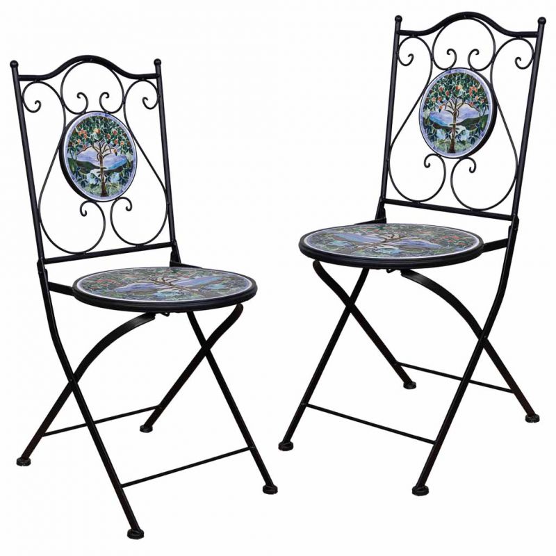Conjunto de mesa y dos sillas de forja y mosaico
