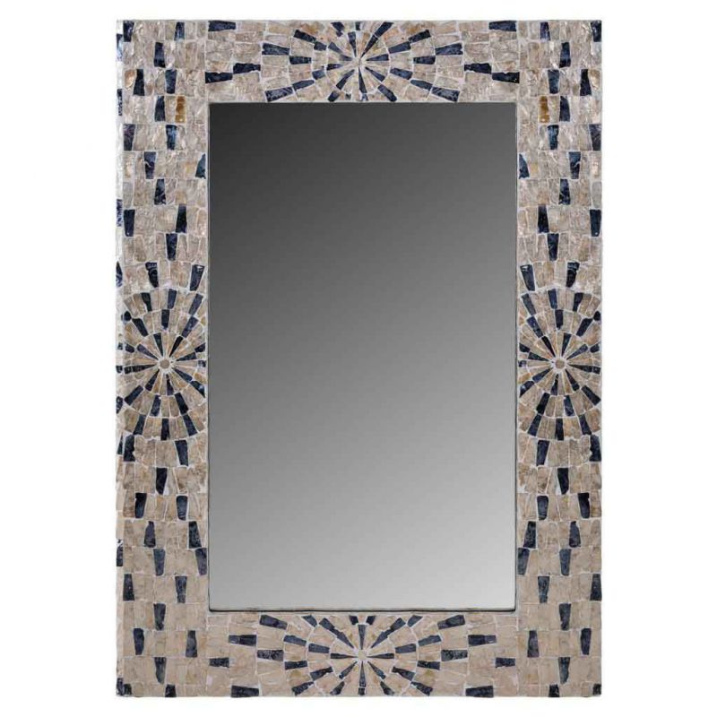 Espejo rectangular de madera acabado en capiz negro