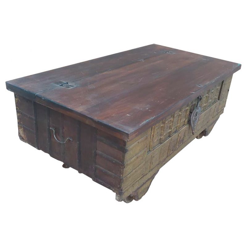 Mesa baul de centro de madera acabado artesanal marron