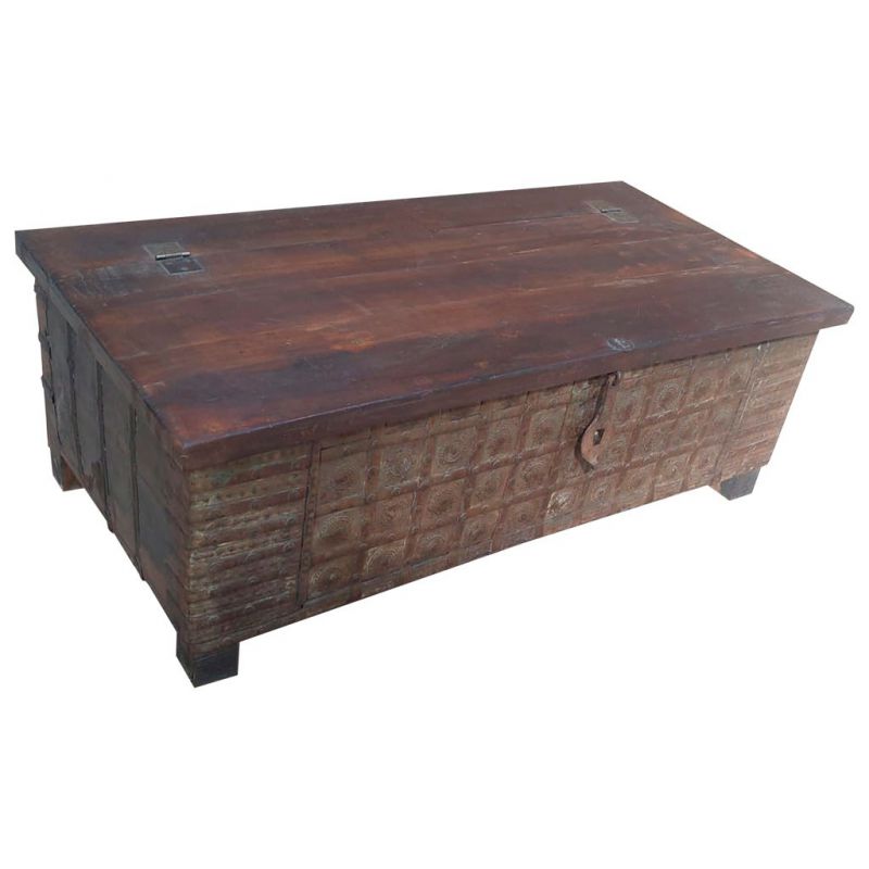 Mesa baul de centro de madera acabado artesanal marron