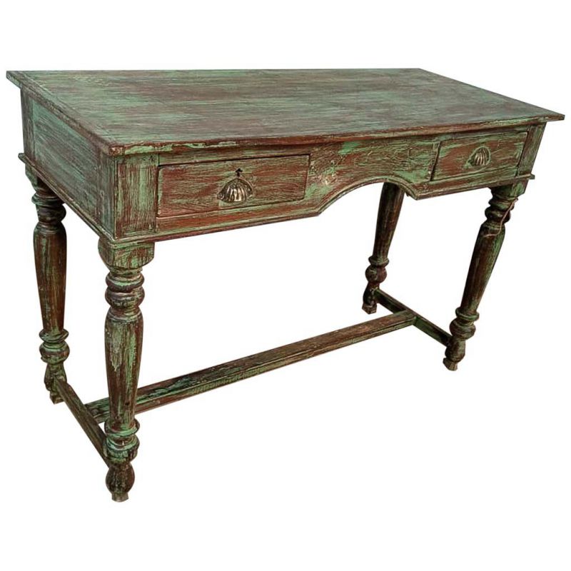 Mesa escritorio de madera acabado artesanal verde