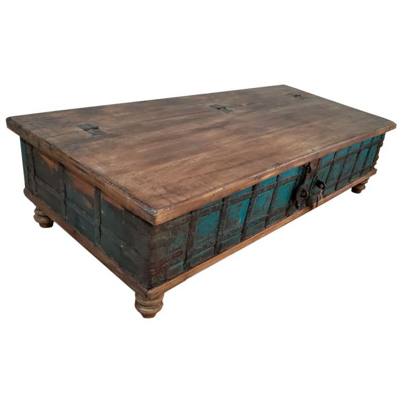 Mesa baul de madera acabado artesanal marron