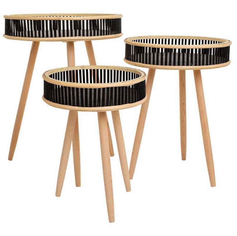 Mesas esquineras set 3 pzasde bambu y madera negro