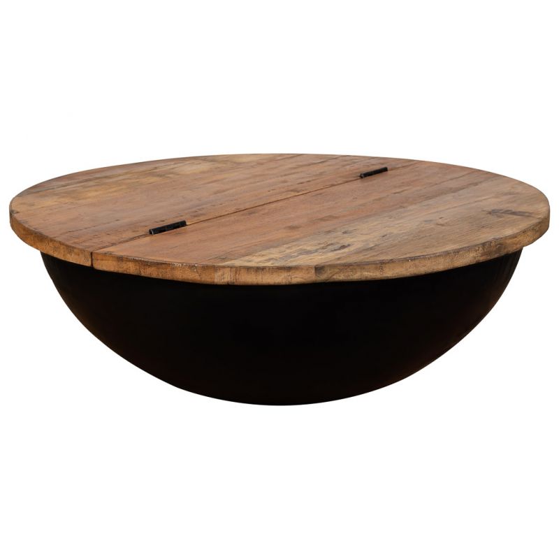 Mesa de centro de madera y metal negro